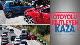 2 otomobil çarpıştı, uzun araç kuyruğu oluştu