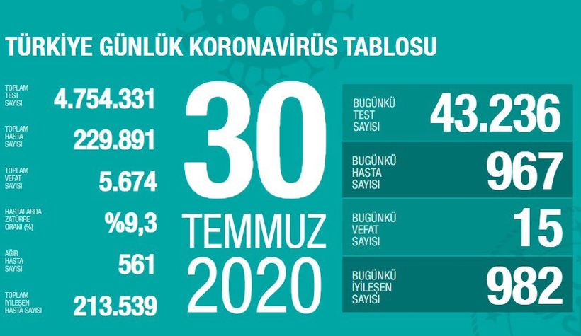 30 Temmuz korona verileri