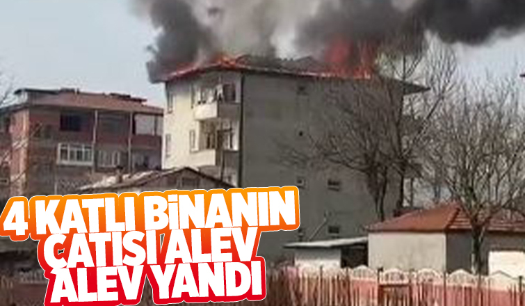 4 katlı binanın çatısı alevlere teslim oldu