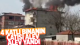 4 katlı binanın çatısı alevlere teslim oldu