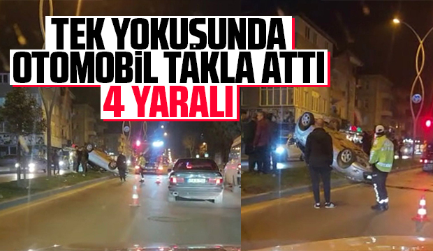  4 kişinin bulunduğu otomobil takla attı