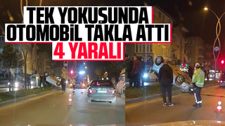  4 kişinin bulunduğu otomobil takla attı