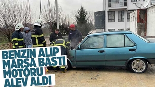  54 plakalı otomobil benzin istasyonunda yandı