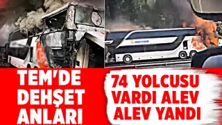 74 yolcusu olan çift katlı otobüs alev alev yandı