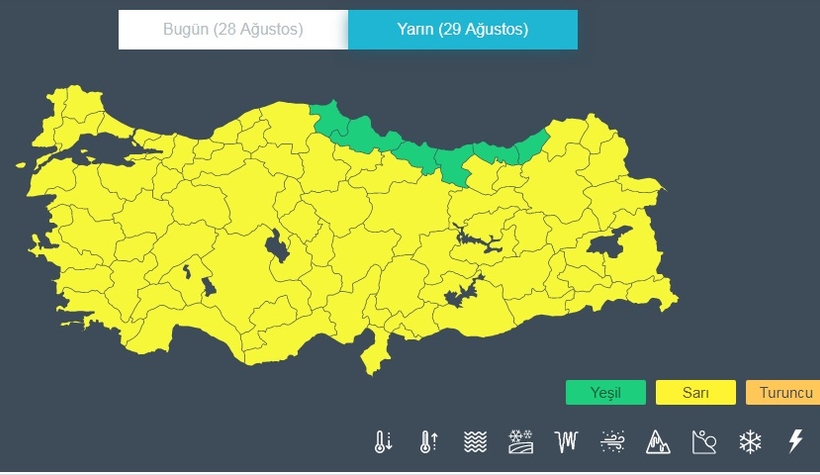 75 il için sarı uyarı Sakarya'da var