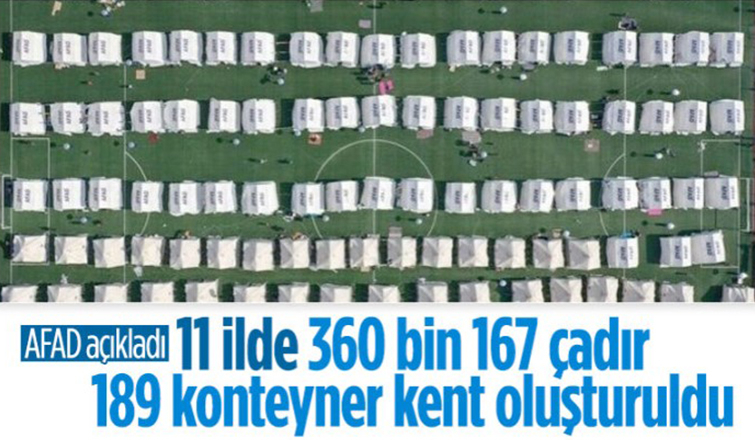 AFAD 11 ile kurulan çadır ve konteyner sayısındaki son durumu açıkladı