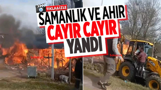Ahır ve samanlık alevlere teslim oldu