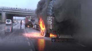Ahşap malzeme yüklü tır az kül oluyordu