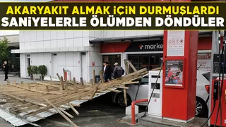 Akaryakıt istasyonunun çatısı otomobilin üzerine düştü