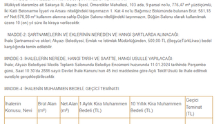 Akyazı Belediyesi düğün salonunu kiraya veriyor