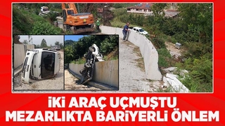 Akyazı'da iki aracın uçtuğu mezarlıkta bariyerli önlem