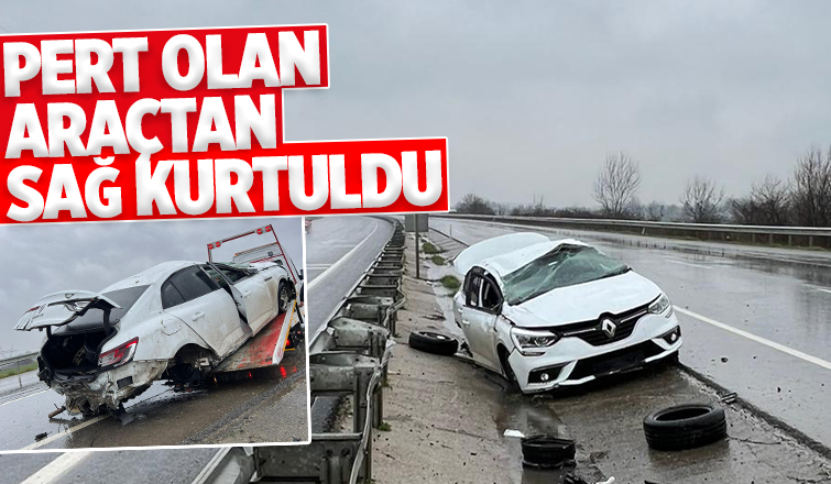 Akyazı'da kaza; Pert olan araçtan sağ kurtuldu