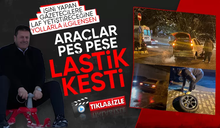 Akyazı'da suyla dolan çukura düşen çok sayıda araç ve motosikletin lastikleri kesildi. 