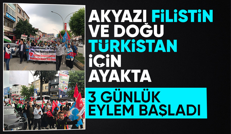 Akyazı'da üniversiteliler Filistin ve Doğu Türkistan için yürüdü