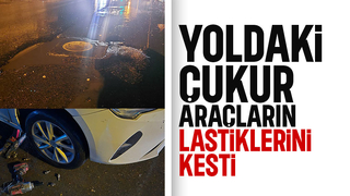 Akyazı'da yoldaki çukur araçların lastiklerini kesti