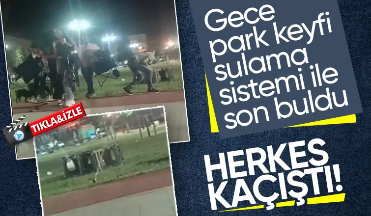 Akyazı SGM Parkı'nda ziyaretçiler sulama sistemi çalışınca kaçıştı