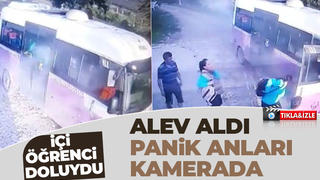 Alev alan öğrenci servisinde panik anları