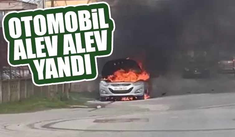 Alev alev yanan otomobil kullanılamaz hale geldi