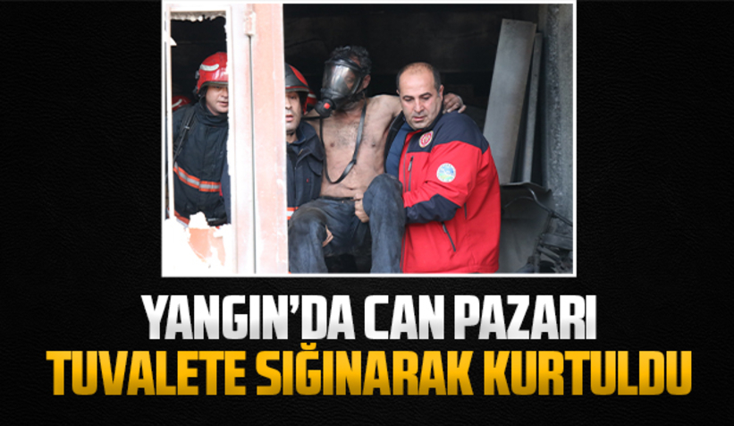 Alevlere teslim olan dükkanda tuvalete sığınıp kurtuldu