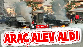 Araç alev aldı söndürme tüpünü alan koştu