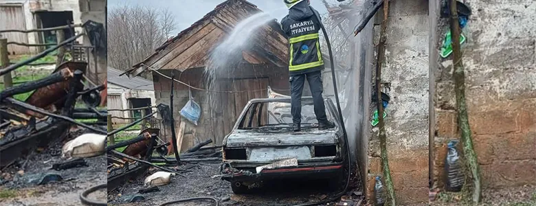 Araç yangını eve sıçradı