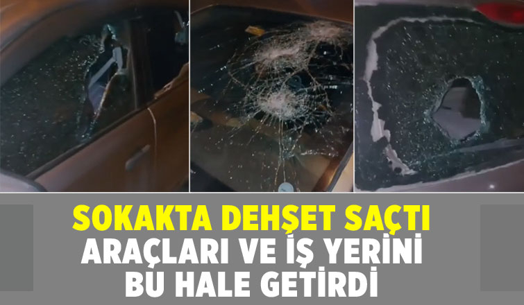 Araçların camlarını kırdı
