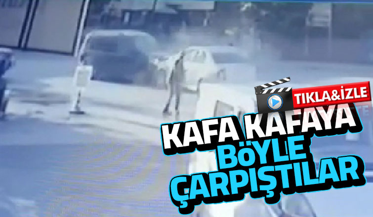 Araçların kafa kafaya çarpıştığı kaza kamerada