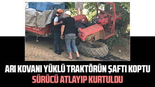 Arı kovanı yüklü traktör kaza yaptı