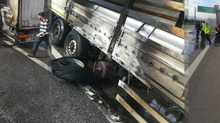 Balataları ısınan TIR alev aldı