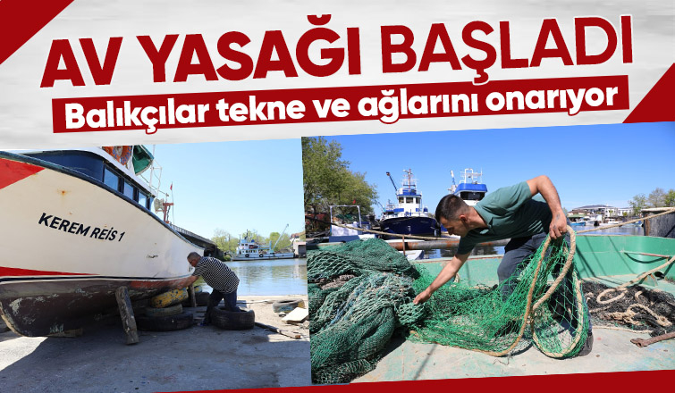 Balıkçılar ağ ve teknelerini onarıyor