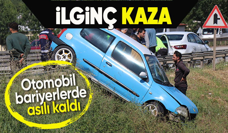 Bariyerlerde asılı kaldı sürücü şok yaşadı