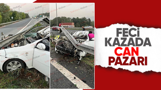 Bariyerlere çarpan otomobilde sürücü sıkıştı