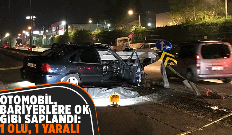 Bariyerlere ok gibi saplanan otomobilde can verdi