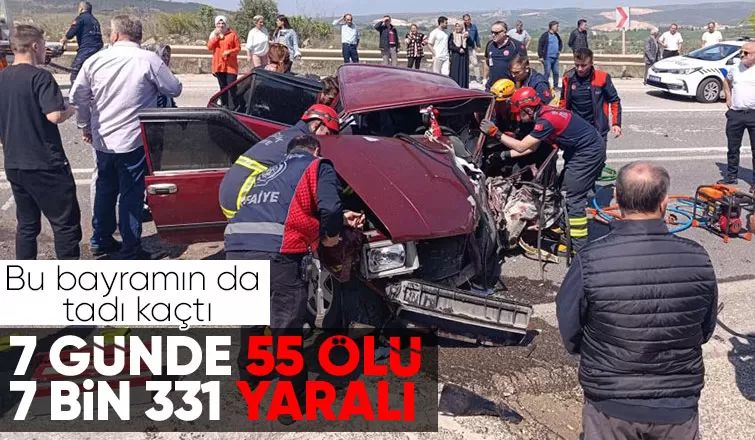 Bayram tatilinin 7. gününde trafik kazalarında 55 kişi can verdi