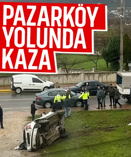 Belediye aracıyla çarpışan otomobil takla attı