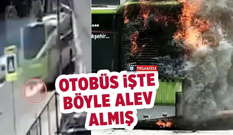Belediye otobüsü böyle alev almış