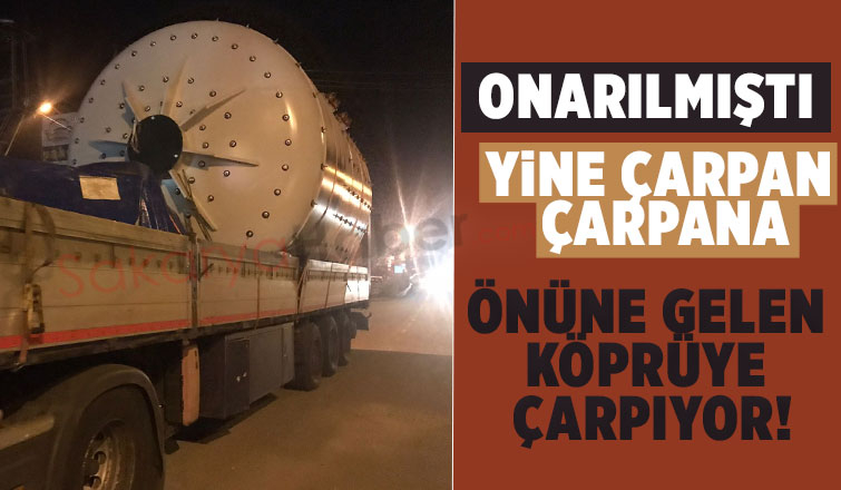 Beşköprü'de tırın taşıdığı dev parça köprüye çarptı