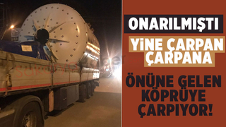 Beşköprü'de tırın taşıdığı dev parça köprüye çarptı