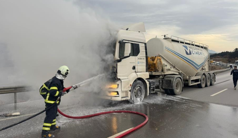 Beton mikseri bir anda alev aldı
