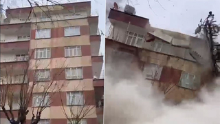 Bina artçı sarsıntıda böyle yıkıldı