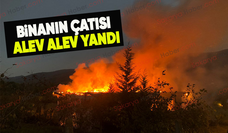 Binanın çatısı alev alev yandı