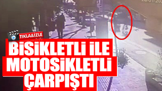 Bisikletli ile motosikletli böyle çarpıştı