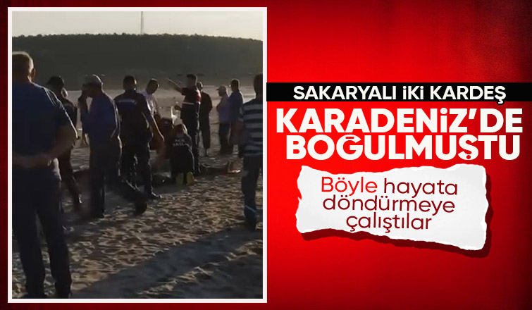 Boğulan iki kardeşin hayata döndürülmeye çalışıldığı anlar kamerada