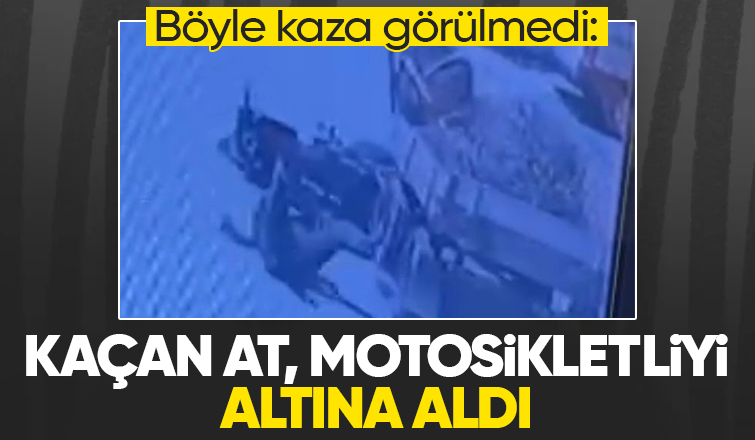 Böyle kaza görülmedi: Kaçan at, motosikletliyi altına aldı