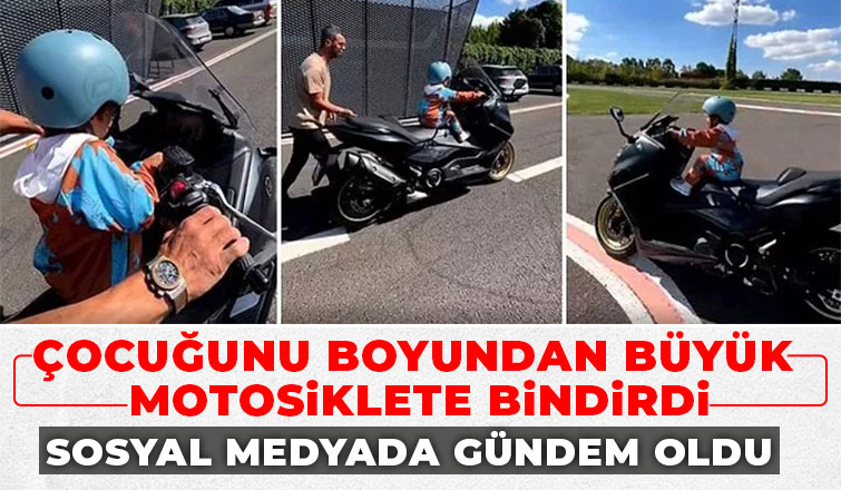 Boyundan büyük motosikletle piste çıktı, sosyal medyada gündem oldu