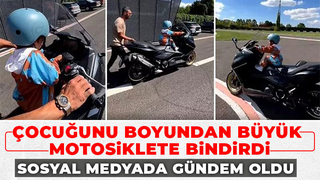 Boyundan büyük motosikletle piste çıktı, sosyal medyada gündem oldu