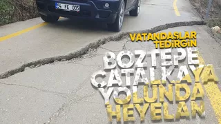 Boztepe'de heyelan yolda büyük yarık oluştu