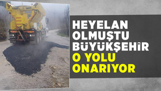 Boztepe'de heyelanda zarar gören yol onarılıyor