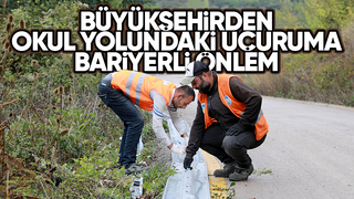 Boztepe'de uçurum kenarına çelik bariyerli önlem