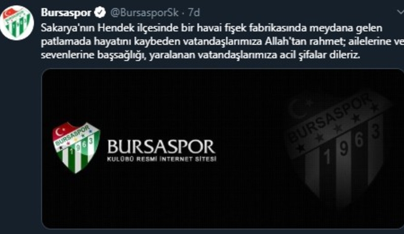 Bursaspor'dan başsağlığı mesajı
